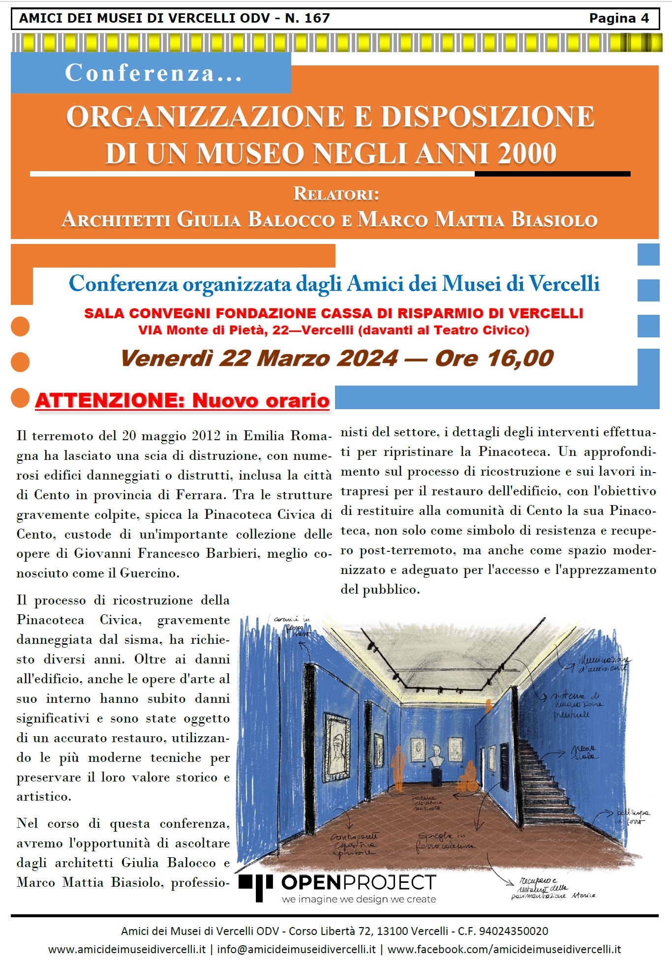 Locandina conferenza "organizzazione e disposizione di un museo negli anni 2000"