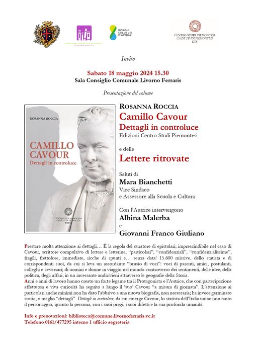 Locandina presentazione "Camillo Cavour -Dettagli in controluce"