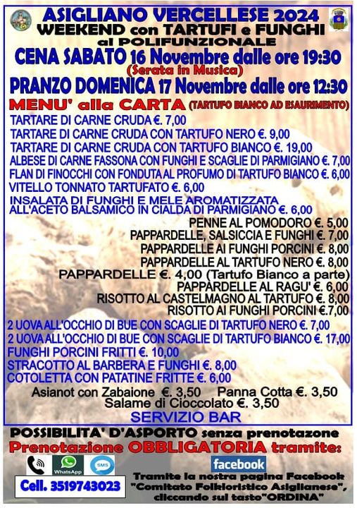 Locandina menu weekend con tartufi e funghi