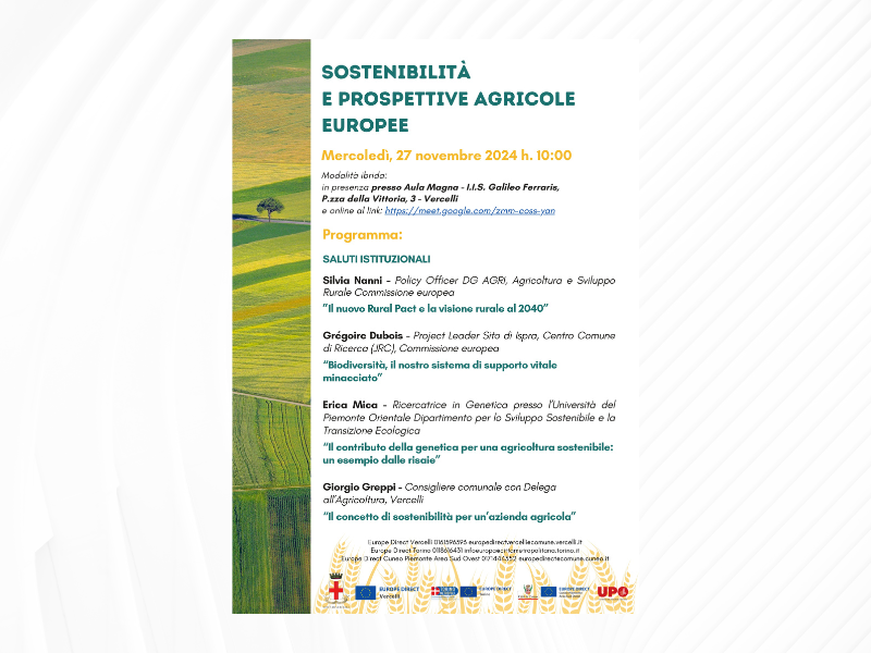 Locandina sostenibilità e prospettive agricole europee