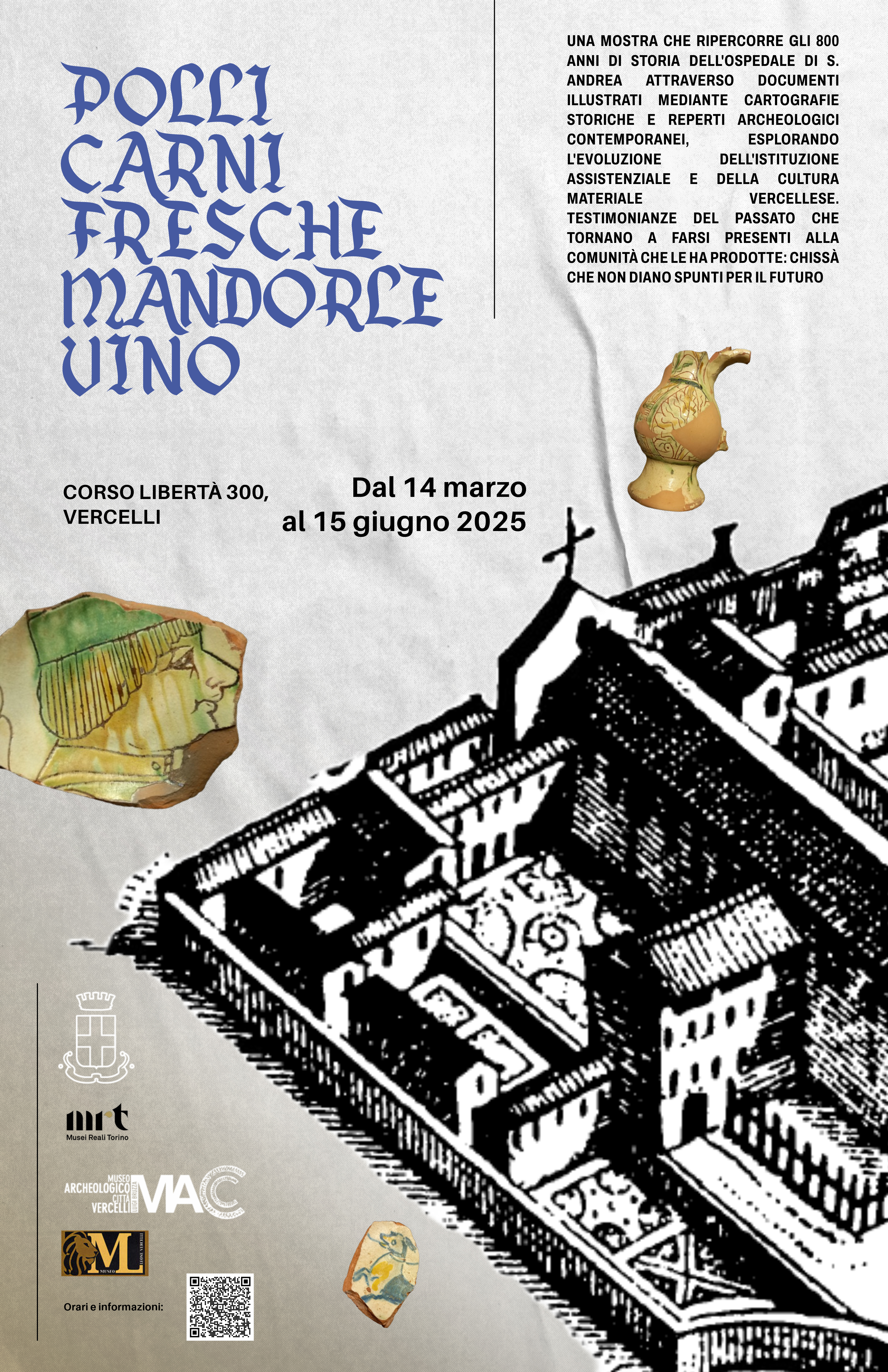 Locandina mostra polli carni fresche mandorle vino