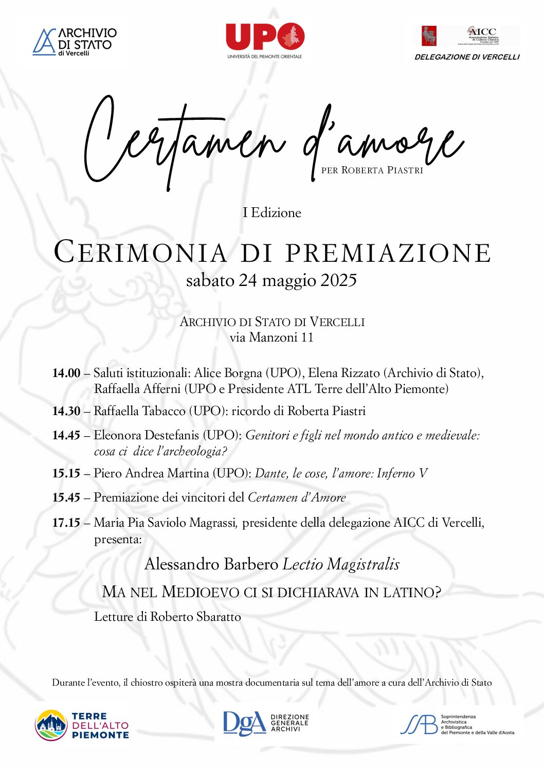 programma premiazione certamen d'amore