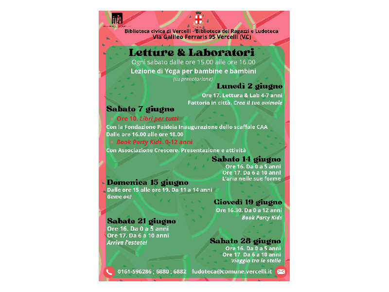 locandina letture e laboratori mese di giugno
