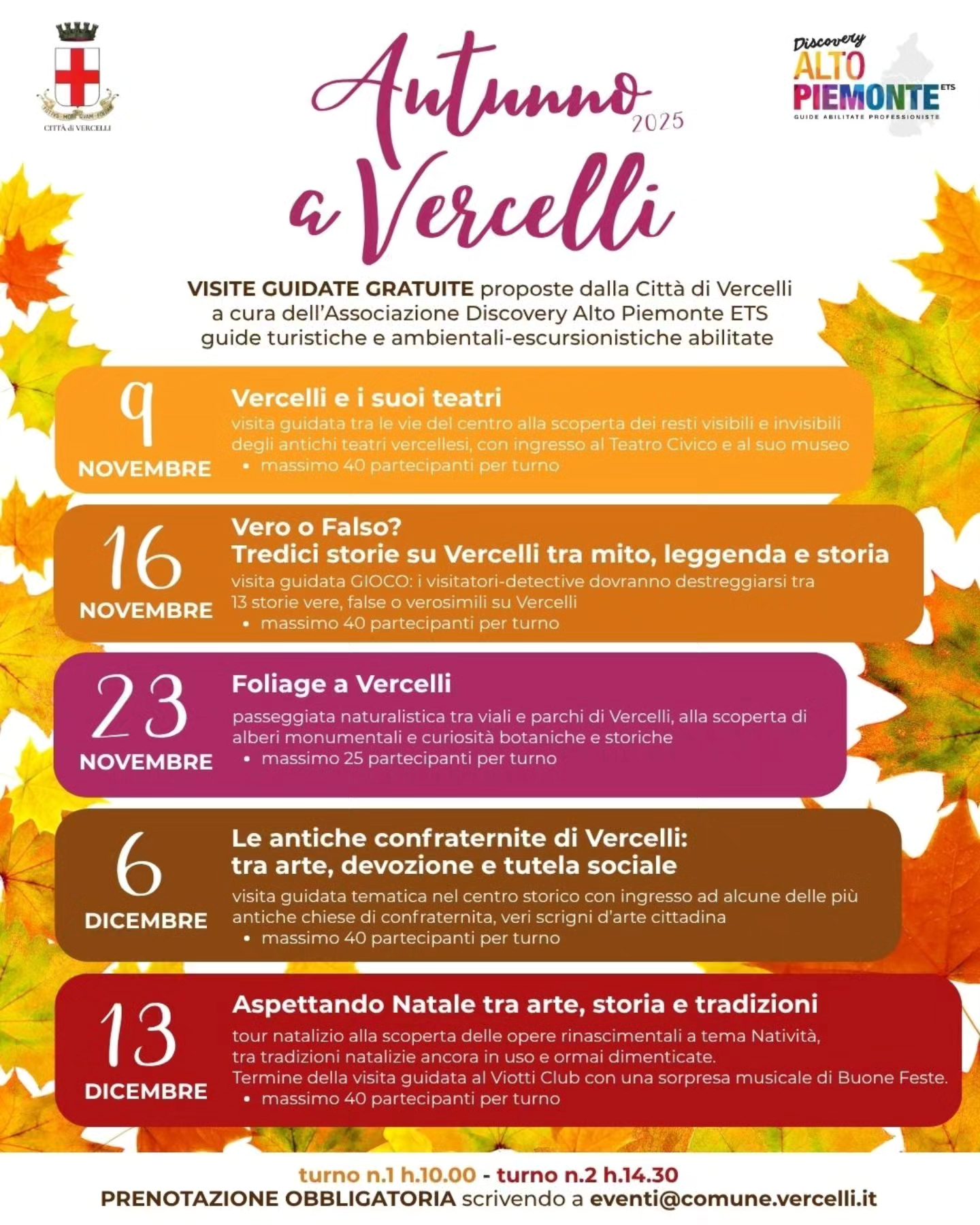 programma visite autunno a Vercelli