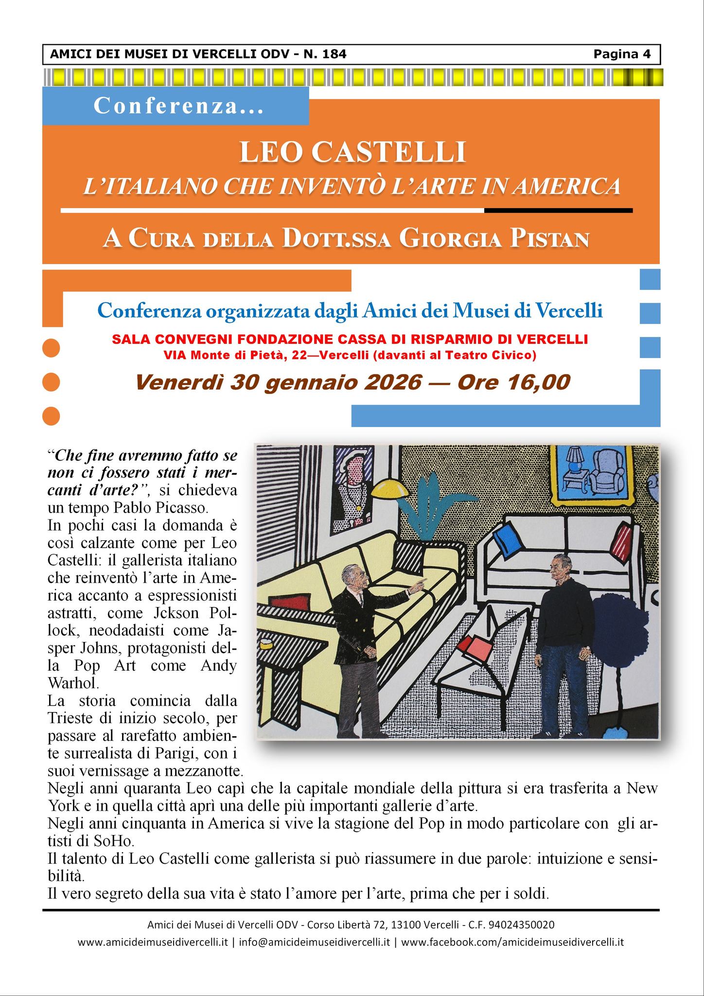 locandina conferenza su Leo Castelli