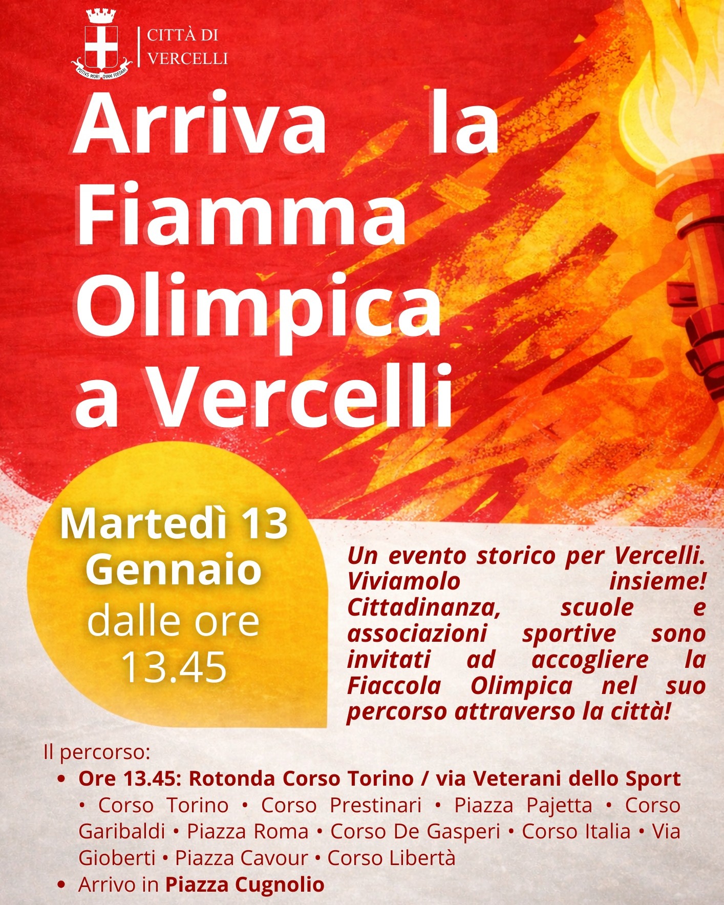 locandina arrivo della fiamma olimpica